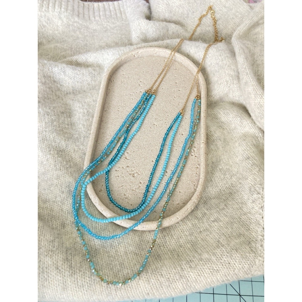 SHB Multi Strand Turquoise Colored Beaded Necklace Gold Tone Layered Coastal